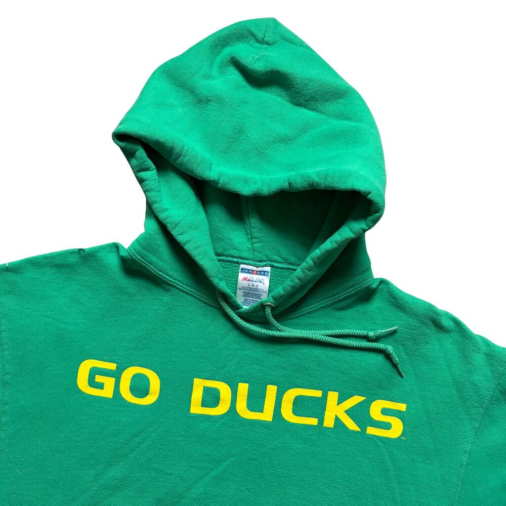 Vintage Oregon Ducks Hoodie Mens Large Green Jerzees Pullover Fleece Sweatshirt